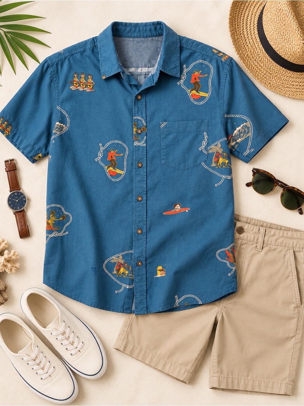 Vissla Soren Wavy West Eco Surf Shirt Tidal Blue